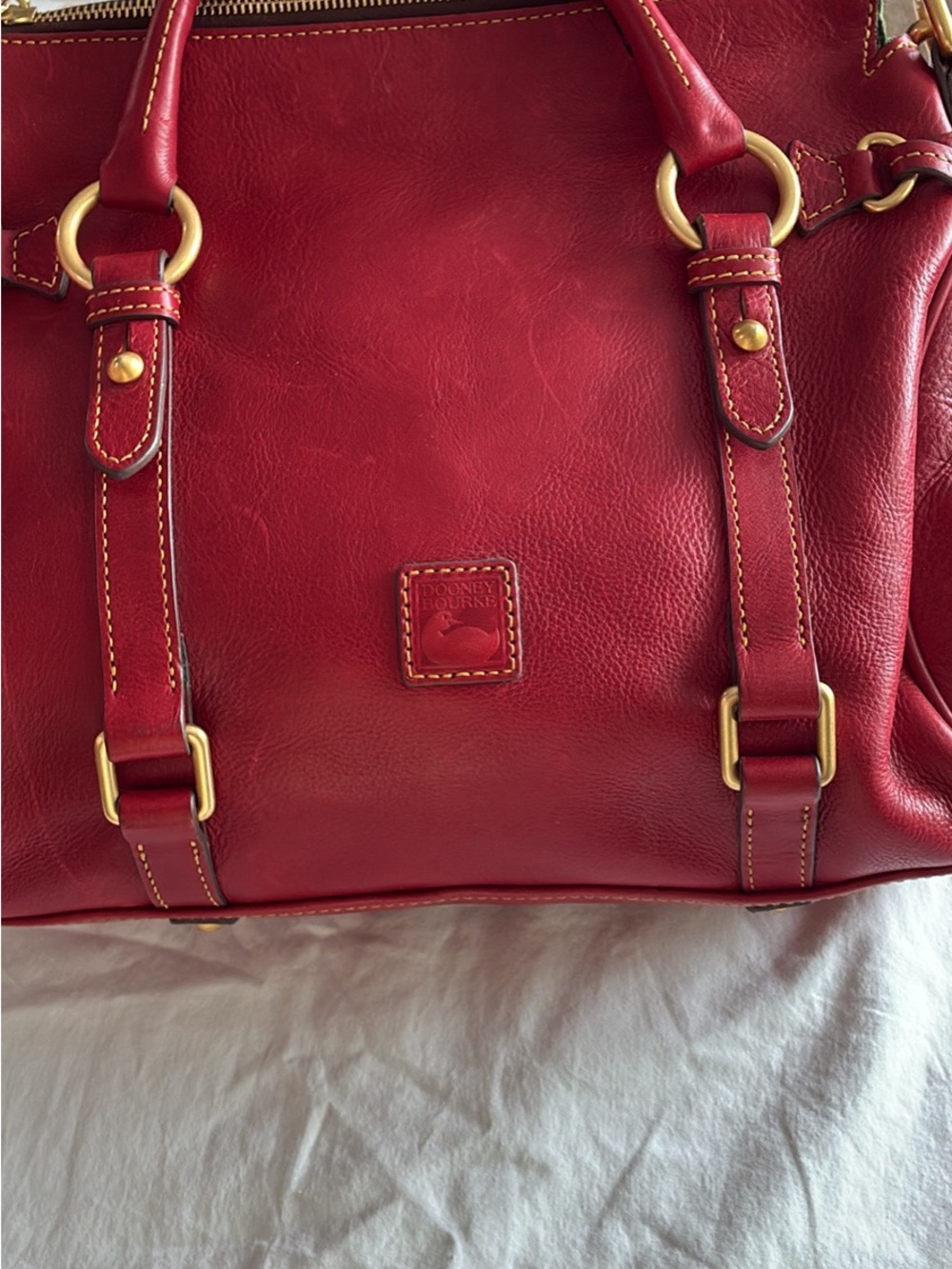 Dooney & Bourke Red Leather Shoulder Tote with Gold Hardware